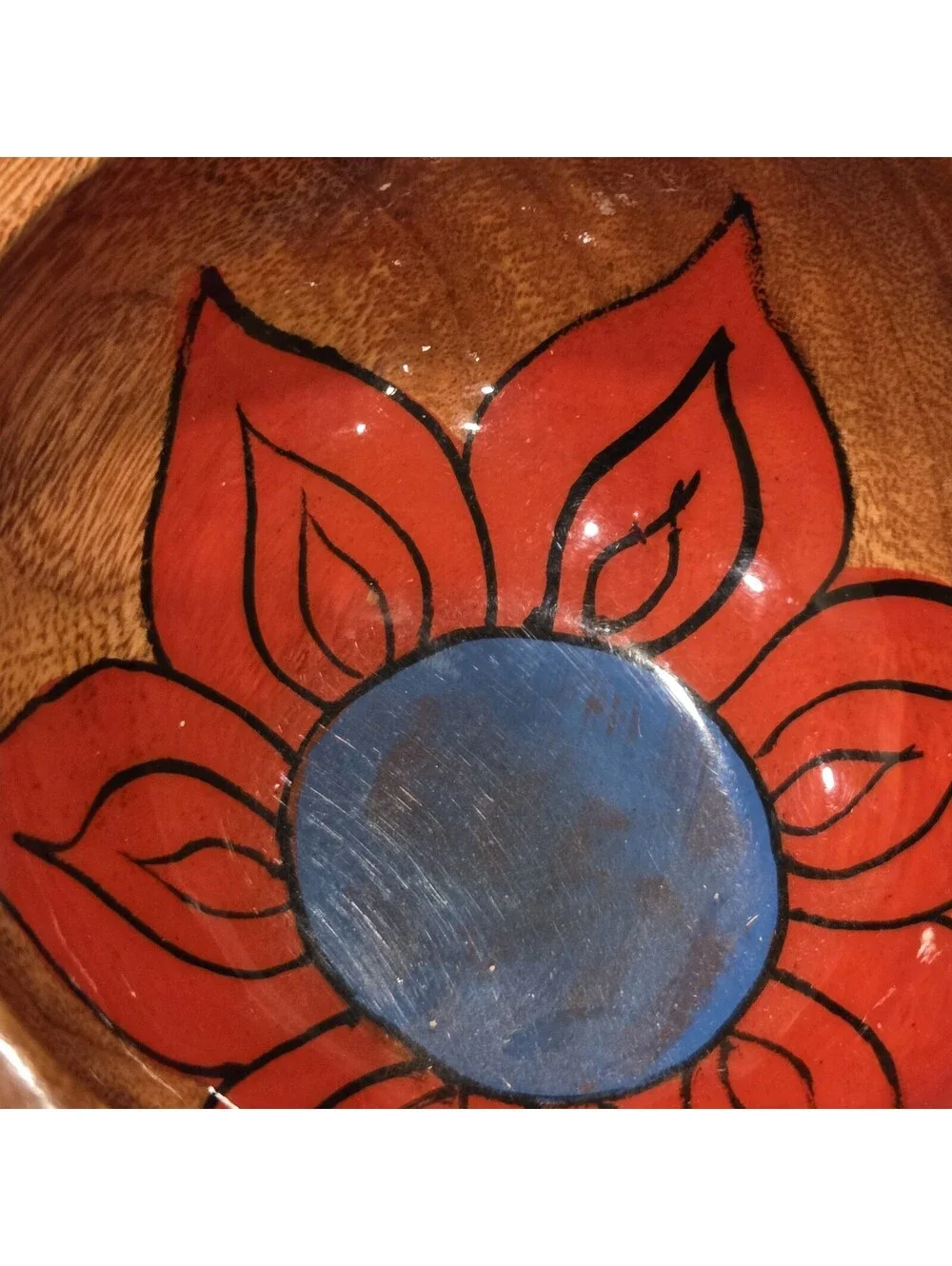 Vintage Hand Carved Mexican Wooden Divided Serving Dish 3 Bowl Floral Folk Art